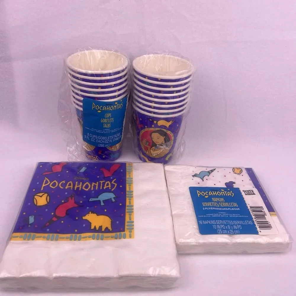 Disney 1995 VTG Pocahontas Birthday Party Supplies Lot of 4 Napkins/Cups